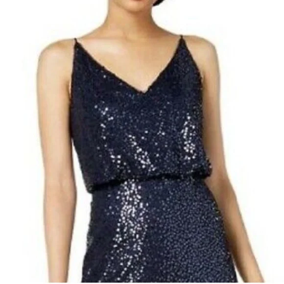 NWT Adrianna Papell Sequin Blouson dress gown in Midnight - Picture 2 of 8